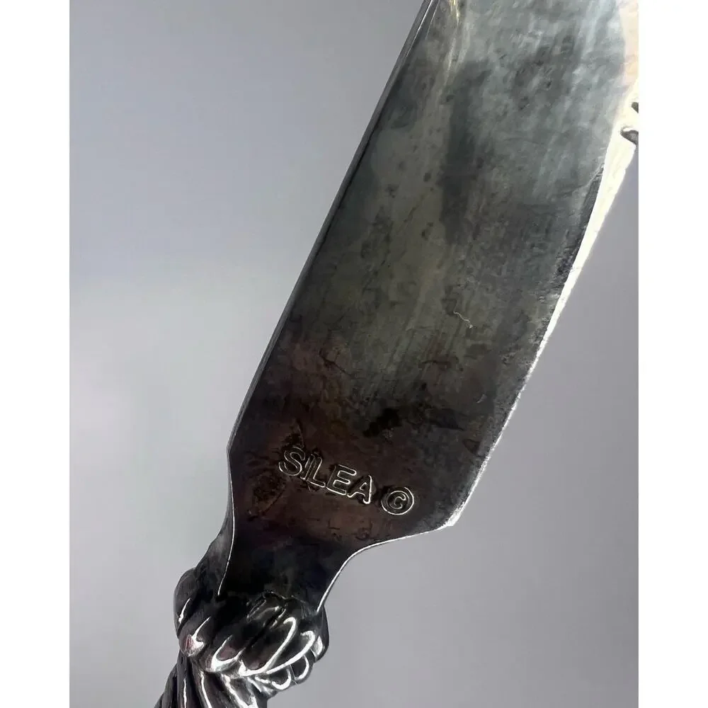 Silea Silver Vintage 80s Cheese Serving Set Knife & Fork Braided Cord Set of 2